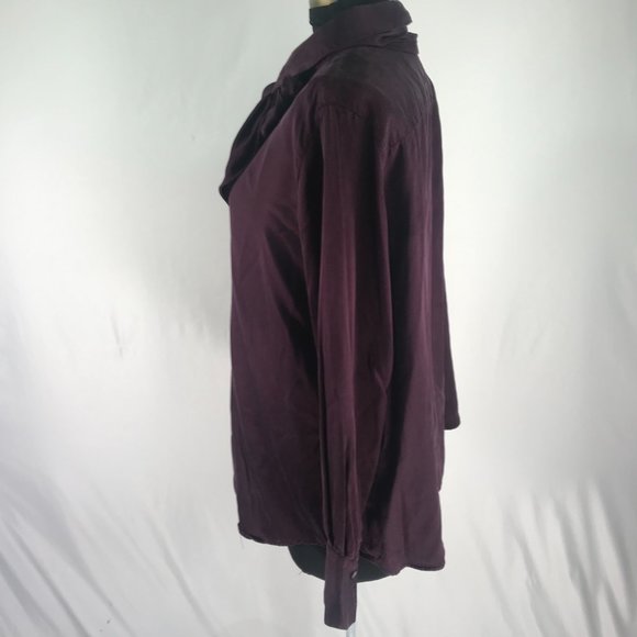 90's Vintage Ralph Lauren Eggplant Purple Silk Pussybow Button Up Blouse - Picture 8 of 12